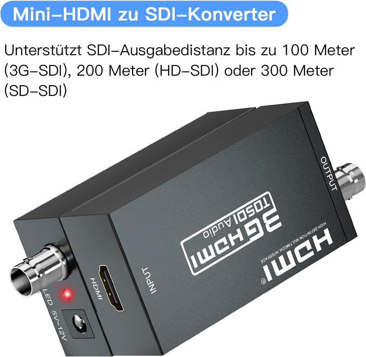 SHUITING HDMI zu SDI Konverter, HDMI zu 3G-SDI/HD-SDI, HDMI Eingang SDI Ausgang Adapter Unterstützun