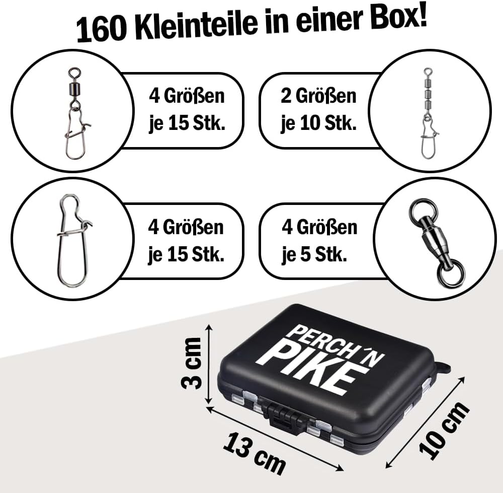 Angelzubehör Box mit Angelwirbel, Dreifachwirbel, Snaps und Kugellagerwirbel, Angelwirbelset zum Spi