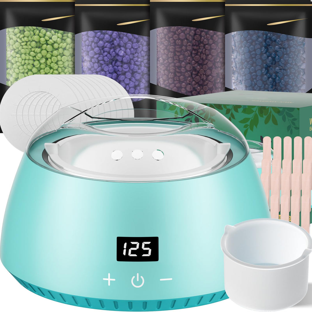 CITHOT Wachswärmer Haarentfernung Kit LCD Touchscreen Waxing Set 4 Wachsbohnen 20 Holzspateln Wachse