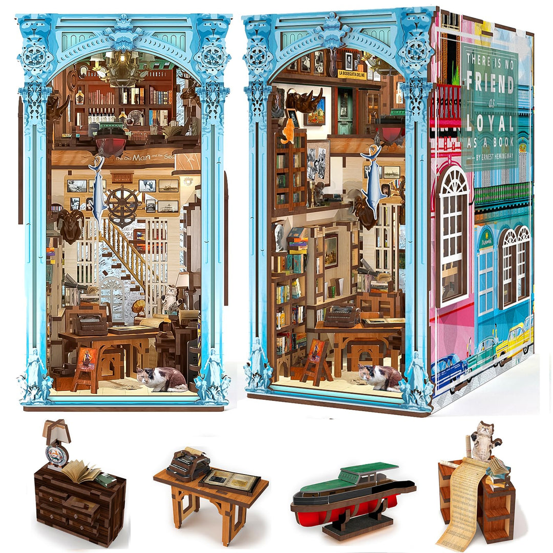 Book Nook Kit, DIY Miniatur Puppenhaus Booknook Kit, 3D Holz Puzzle Buchstütze Bücherregal einfügen