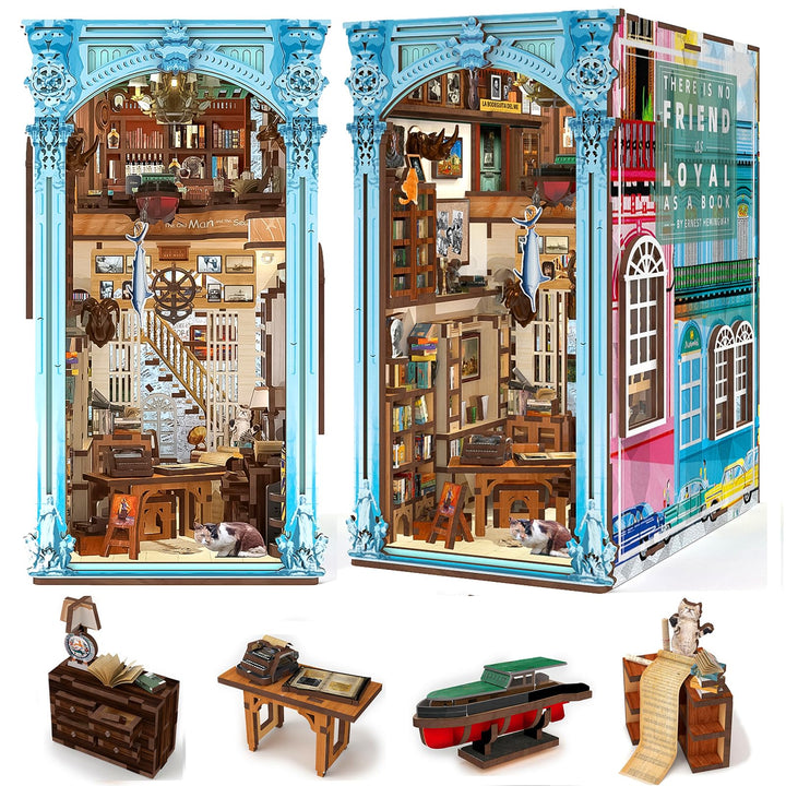 Book Nook Kit, DIY Miniatur Puppenhaus Booknook Kit, 3D Holz Puzzle Buchstütze Bücherregal einfügen