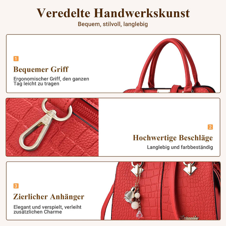 DIRRONA Damenhandtasche Mit Elegantem Anhänger Aus Weichem Verbessertem PU-Leder Und Goldenen Beschl
