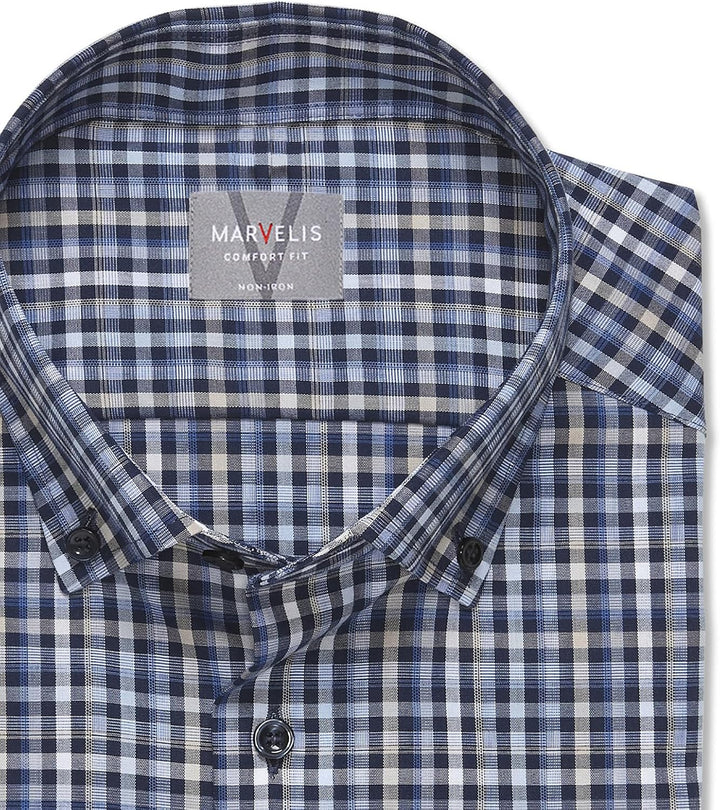 Marvelis Herren Businesshemd Langarm 708214,Kariert,Comfort fit,Button-Down-Kragen 40 Marine 18, 40