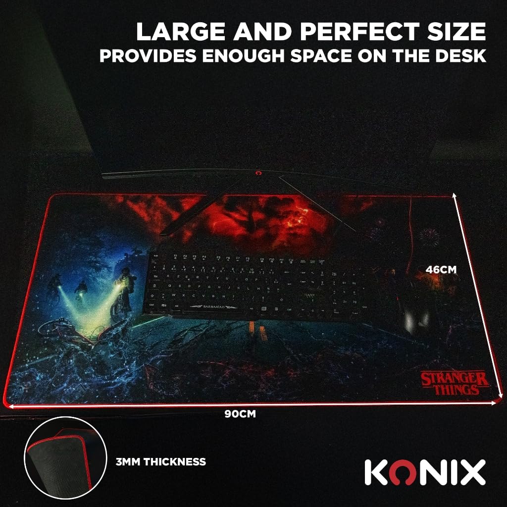 Konix Stranger Things XXL Gaming-Mauspad 90 x 46 cm - rutschfeste Mikrofaser-Oberfläche - Gummi - Me