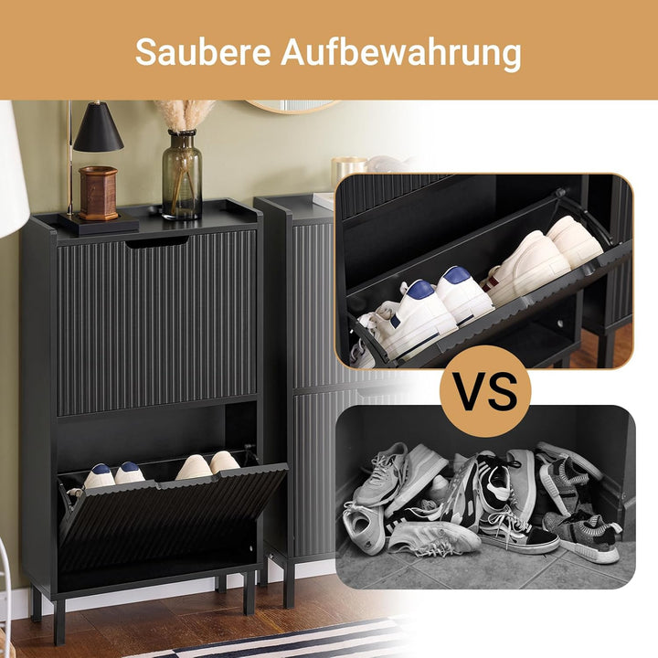 SoBuy Schuhschrank schmal mit 2 Klappen Platzsparender Schuhkipper Hoch Kommode Schuhregal geschloss