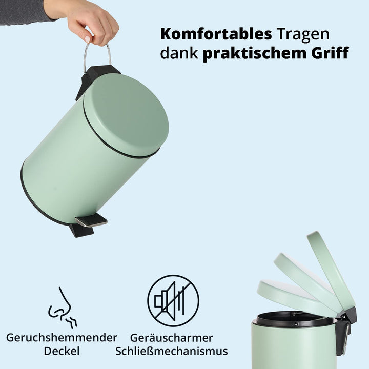 KHG Mülleimer Bad, Kosmetikeimer 3l | Abfalleimer Treteimer aus Aluminium in mattem Mintgrün | herau