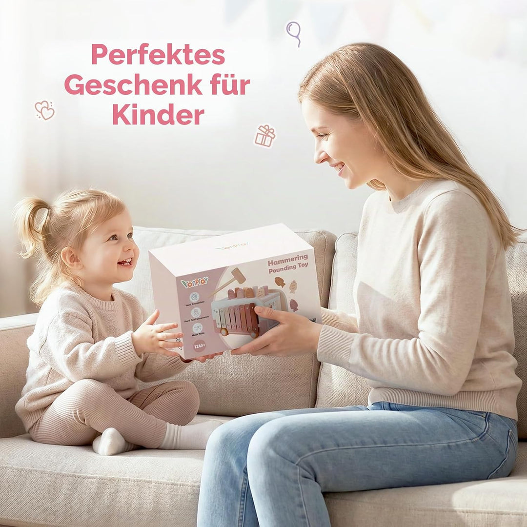 Vanplay Montessori Spielzeug ab 1 Jahr, 7 in 1 Hammerspiel Holzspielzeug Motorikspielzeug, Xylophon