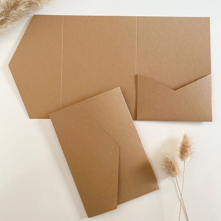 Blanko Pocketfold Karte B6 Recycling Natur | Einladung DIY Hochzeit Kraftpapier Umschlag Grösse 50 S
