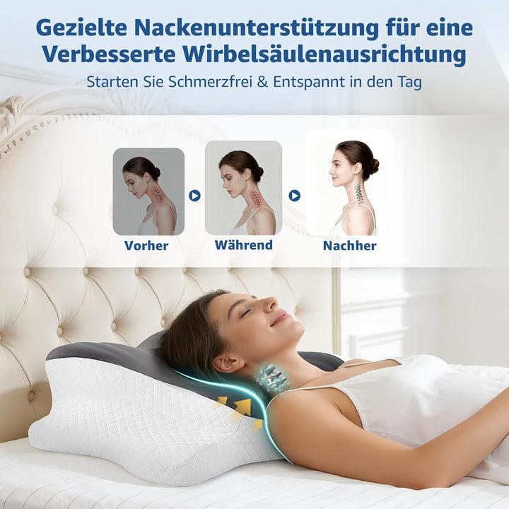 BRO Upgrade Ergonomisches Orthopädisches Kissen aus Memory Foam – Kühlend Nackenstützkissen mit Atmu