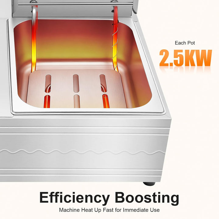 Friteuse Öl 2 x 6L Doppel Fritteuse mit 60-200℃ Einstellbare Temperatur 5000W Edelstahl Friteuses mi