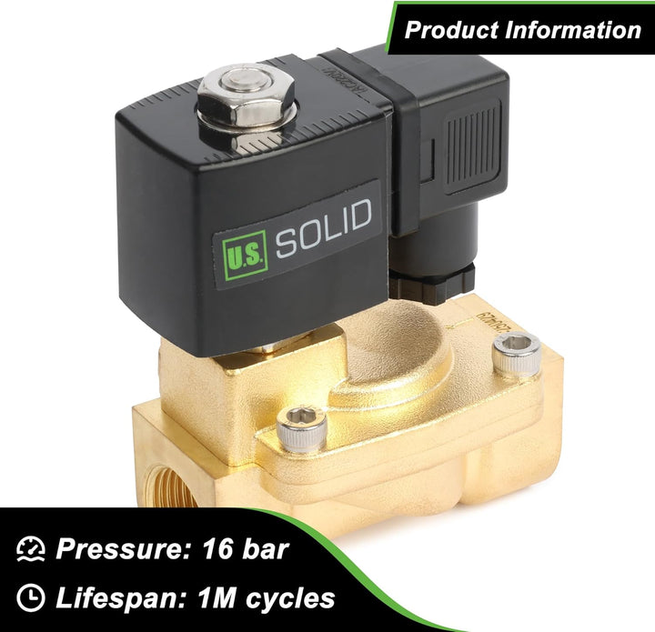 U.S. Solid Magnetventil Messing 3/8" 230V AC, 0,3-16 bar, stromlos geschlossen, VITON-Dichtung, G-Ge