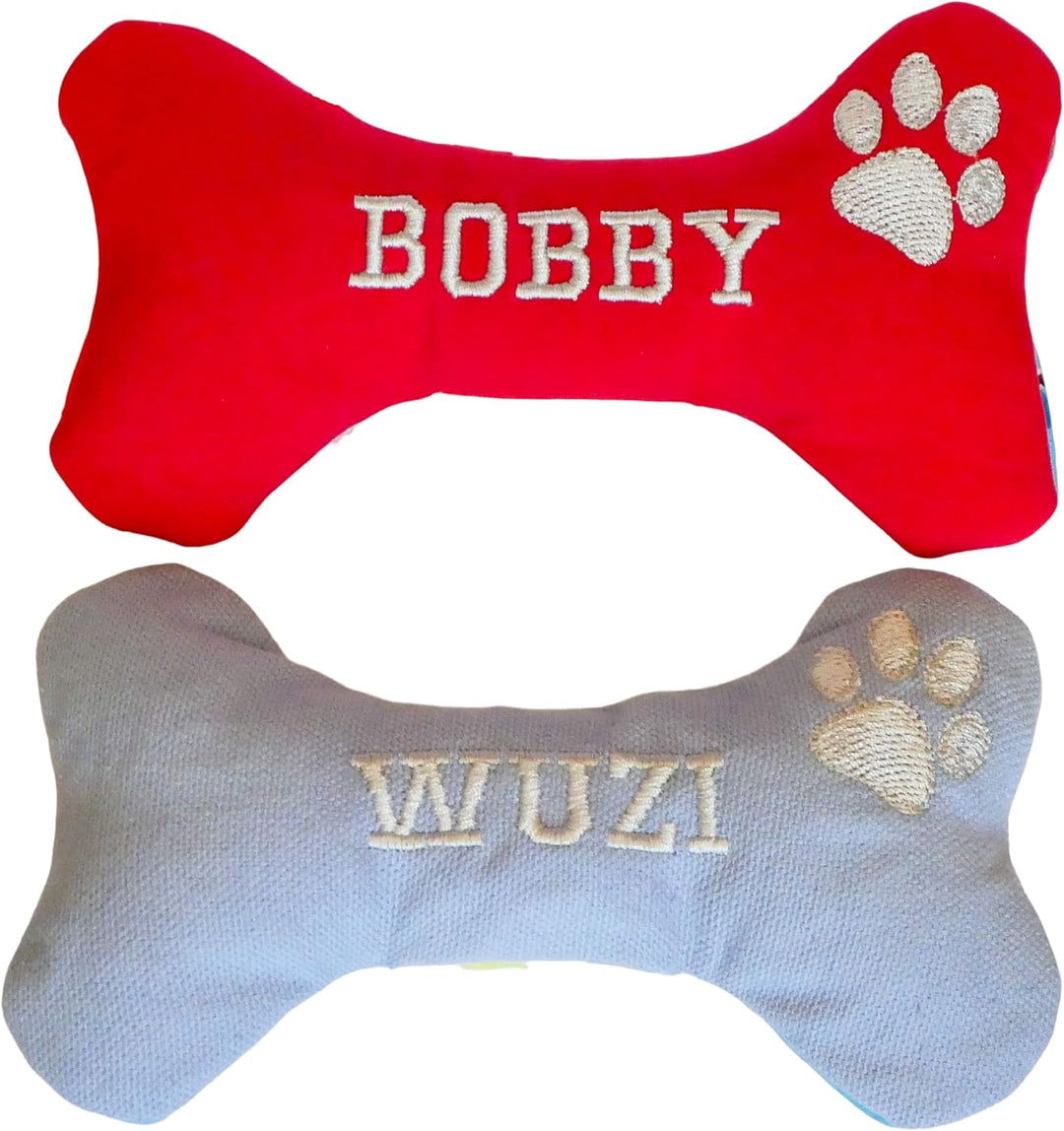 Handmade Welpen Hunde Spielzeug Hundespielzeug Quitscher Knochen Pfote mit Name bestickt personalisi