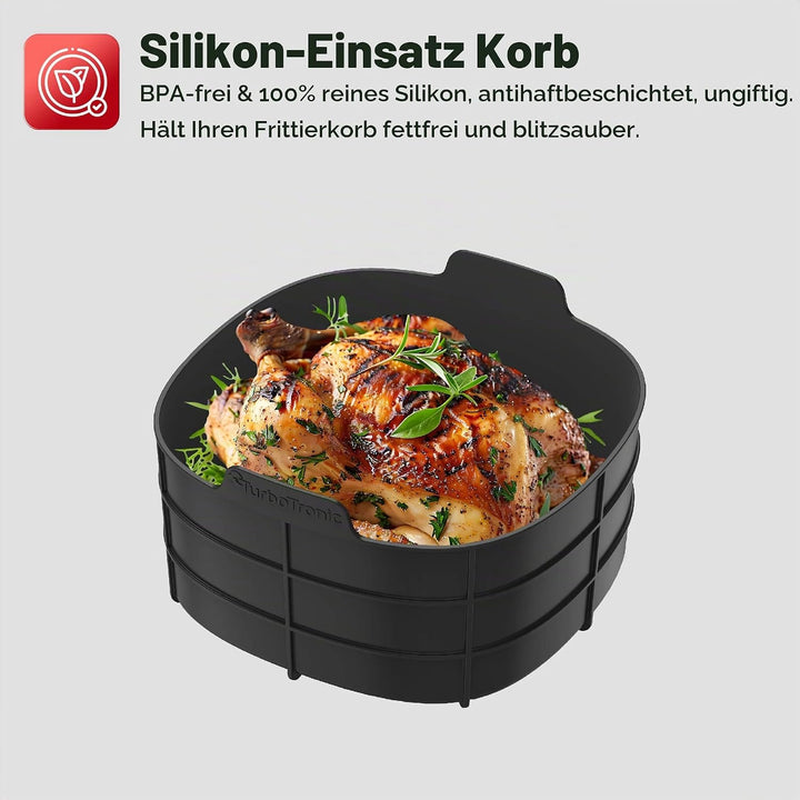 Heissluftfritteuse 3,5L NEU mit Silikoneinlage Airfyer für 0,3 kg Pommes Power 75-200°C 1300 W, 6 Pr