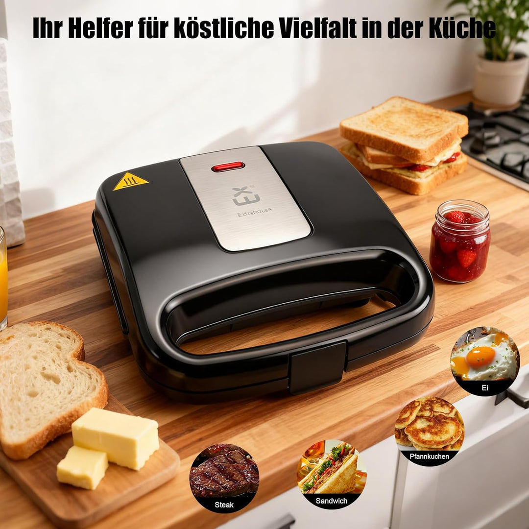 Sandwichmaker, 750W Sandwichtoaster, Antihaft-Beschichtung, Aufwärm-Anzeige, Cool Touch Gehäuse, Ide