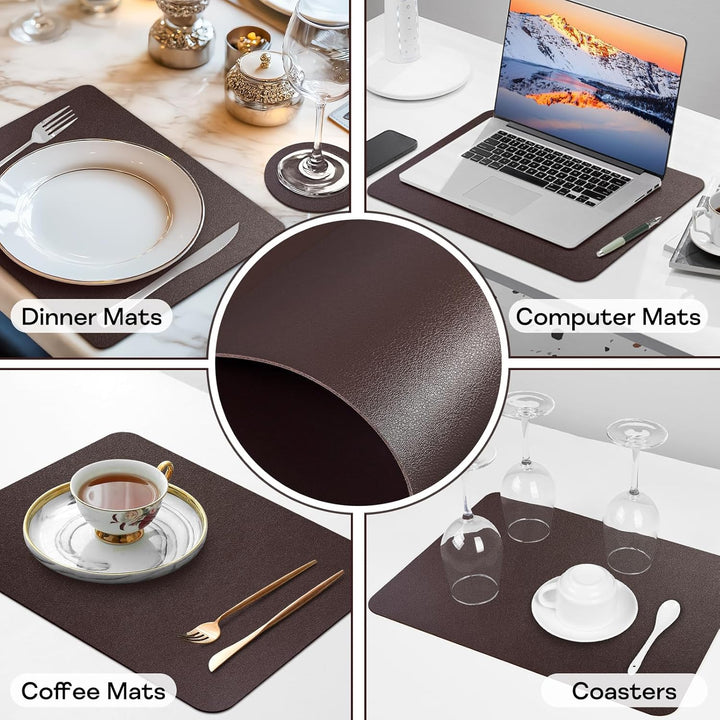 APLKER Tischset Leder 6er Set - Kunstleder Platzset Abwaschbar, Hitzebeständig Doppelseitigen Wasser