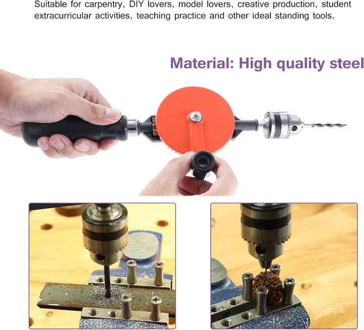 WiMas Handbohrmaschine Manueller Kurbelbohrer 1/4 Zoll (0.6mm-6mm) Doppelritzeln Handbohrer Spannfut