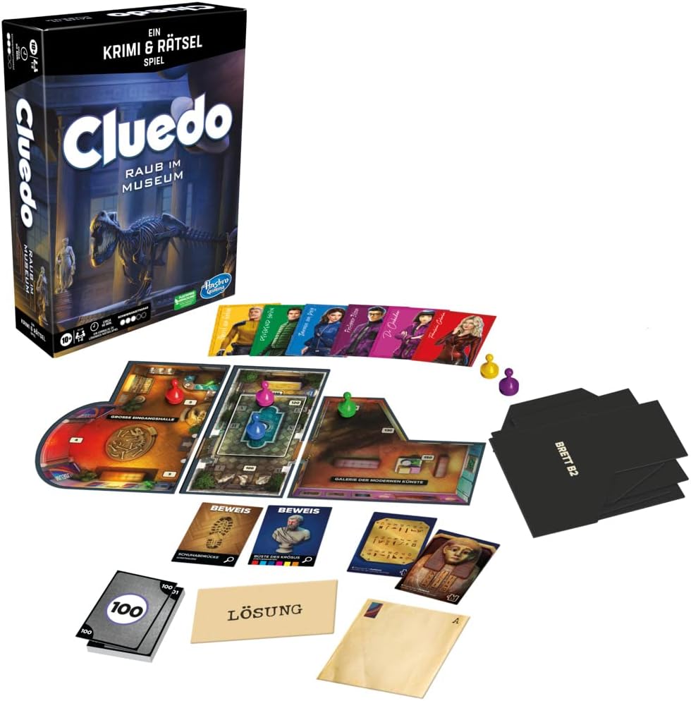 Hasbro Gaming Cluedo Raub im Museum, Krimi- und Rätselspiel mit einem ungeklärten Raub für bis zu 6