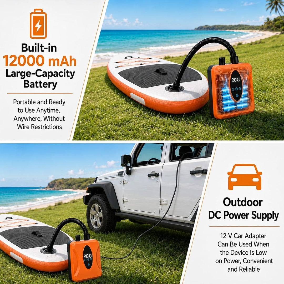 SUP Pumpe Elektrisch Wiederaufladbar 20 PSI, Akku Paddle Board Pumpe mit Auto Stopp und Digitalanzei