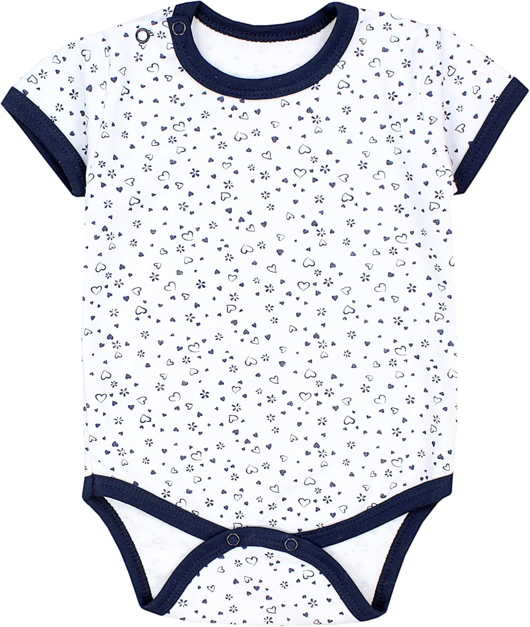 TupTam Mädchen Baby Body Kurzarm in Unifarben - 5er Pack 86 Dunkelblau Blumen Hellrosa Herzen Apriko