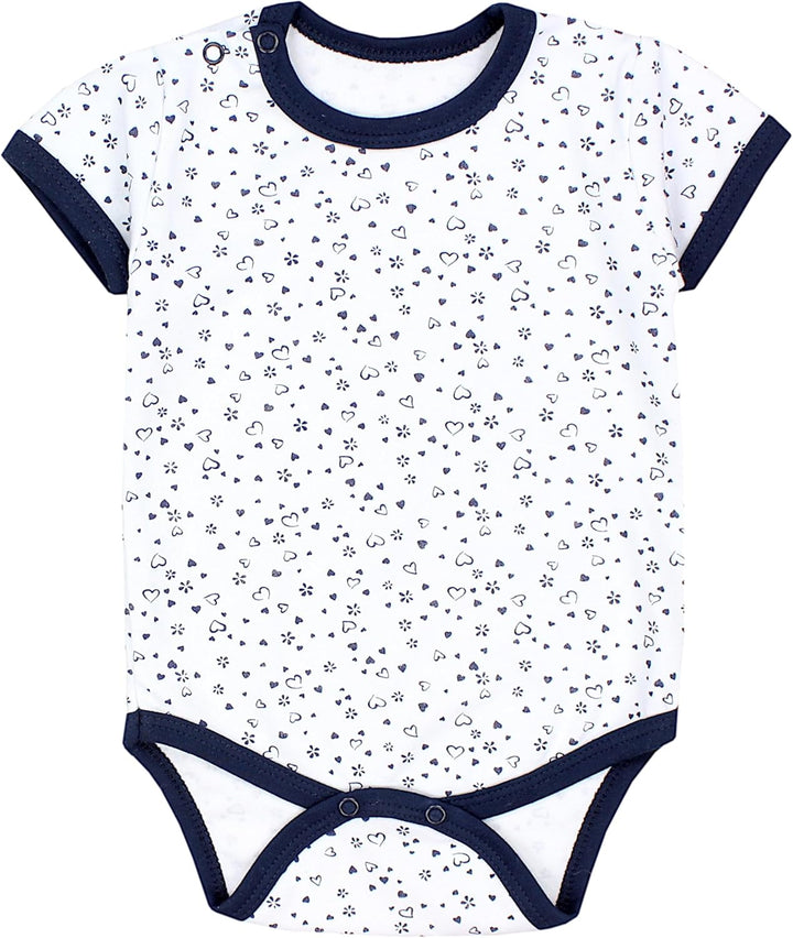 TupTam Mädchen Baby Body Kurzarm in Unifarben - 5er Pack 86 Dunkelblau Blumen Hellrosa Herzen Apriko