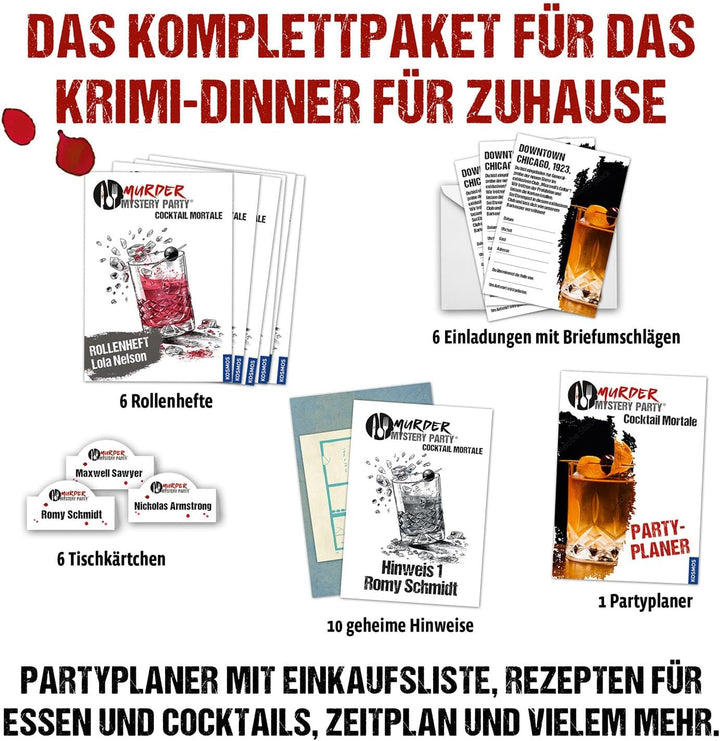 Kosmos 685034 Murder Mystery Party - Cocktail Mortale, Das Krimi-Dinner für zu Hause, Komplett-Set f