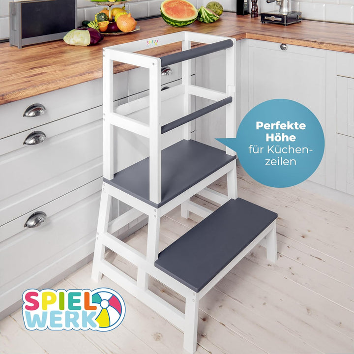 Spielwerk® Lernturm ab 2 Jahren Kinder mit Tafel Montessori 93cm Hoch Learning Tower 100kg Belastbar