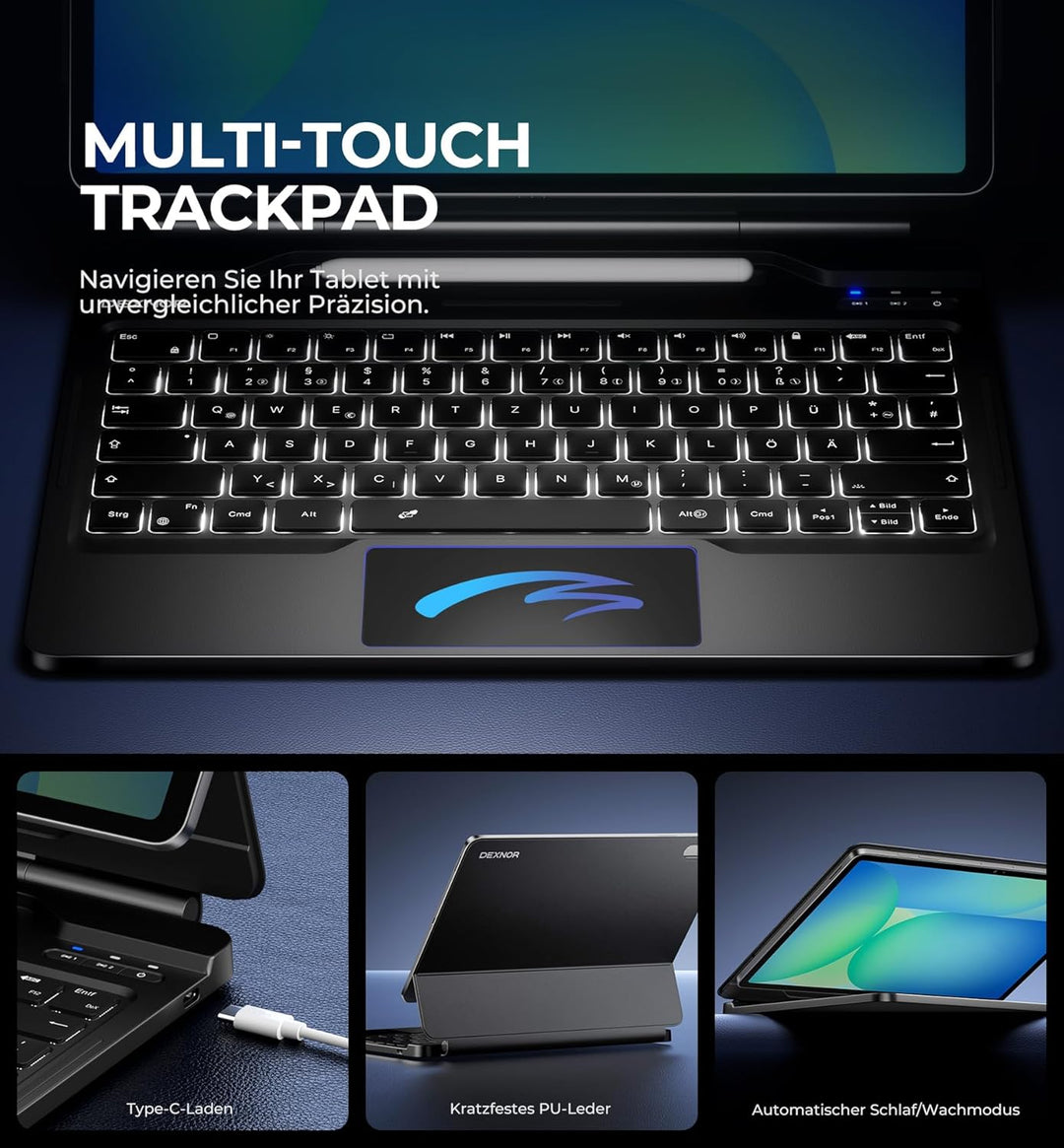 Dexnor für Samsung Galaxy Tab S10 FE+ Plus Hülle mit Tastatur 13,1" Schwebender Ausleger Magnetständ