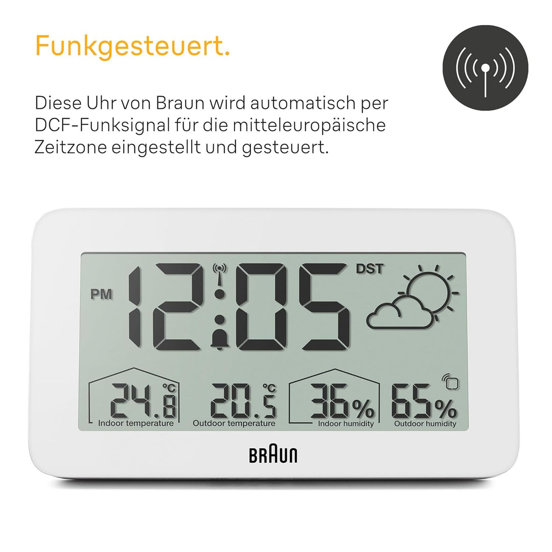 Braun Central European Time Zone (DCF) Digitale Funkwetterstation mit Innen- und Aussentemperatur- u