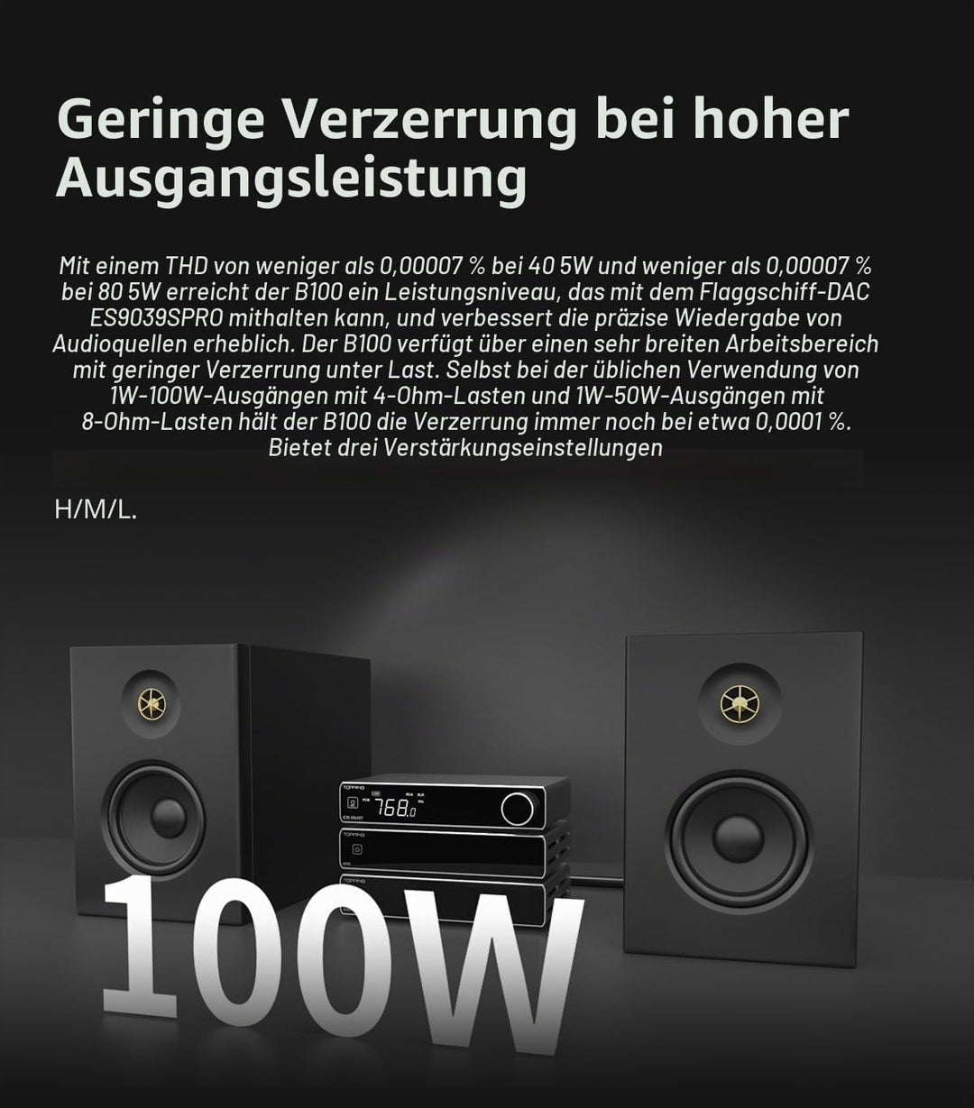 Topping B100, Leistungsstufe mit 100 W und 3 Verstärkungsmodi, Schwarz