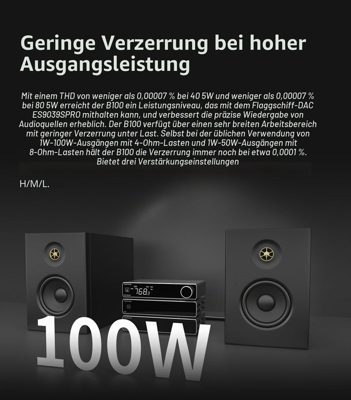 Topping B100, Leistungsstufe mit 100 W und 3 Verstärkungsmodi, Schwarz