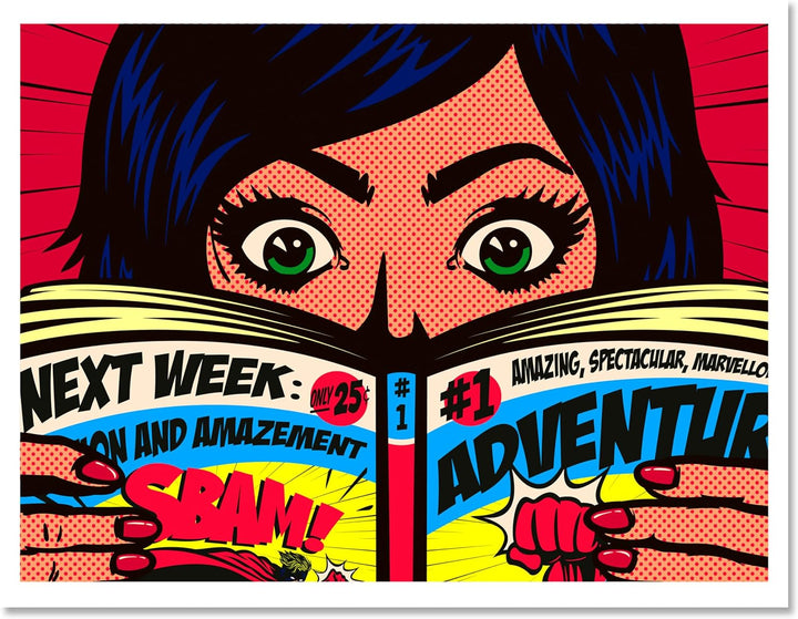 wandmotiv24 Leinwandbild Pop Art Stil, 80x60cm, Querformat, Frau, Comic, Deko, Bilder auf Leinwand,