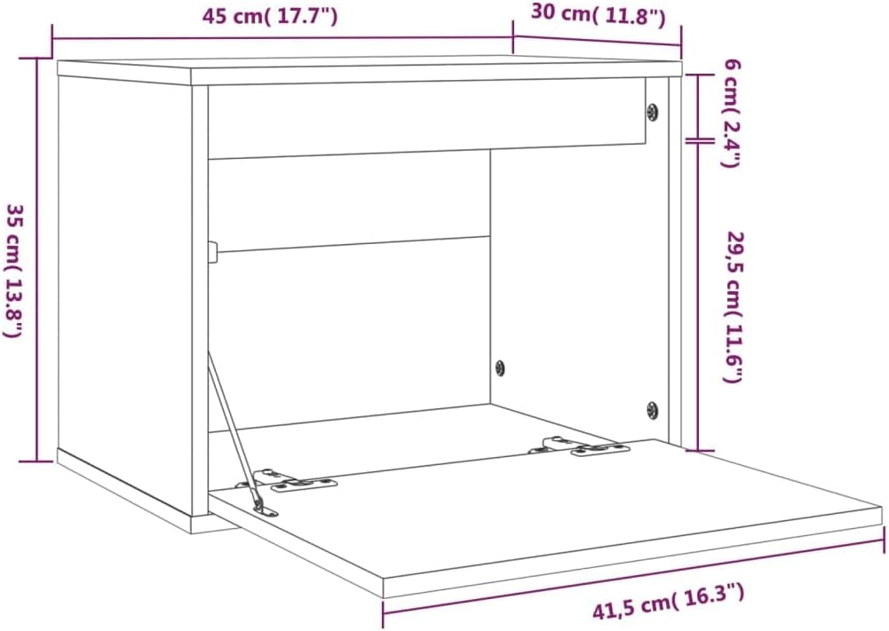 45x30x35 cm Wandschrank TV Schrank Hängeschrank Nachttische Hängende Nachtkommode für Wohnzimmer Sch