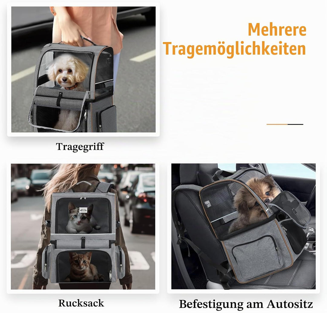 Lekespring Doppellagige Katzen Rucksack für 2 Katzen Grosse Katzen Transport Rucksack Hunderucksack