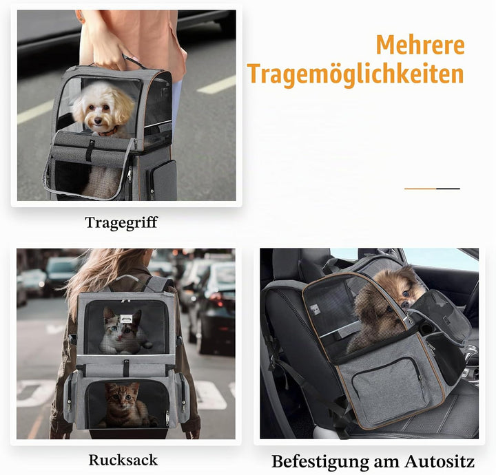 Lekespring Doppellagige Katzen Rucksack für 2 Katzen Grosse Katzen Transport Rucksack Hunderucksack