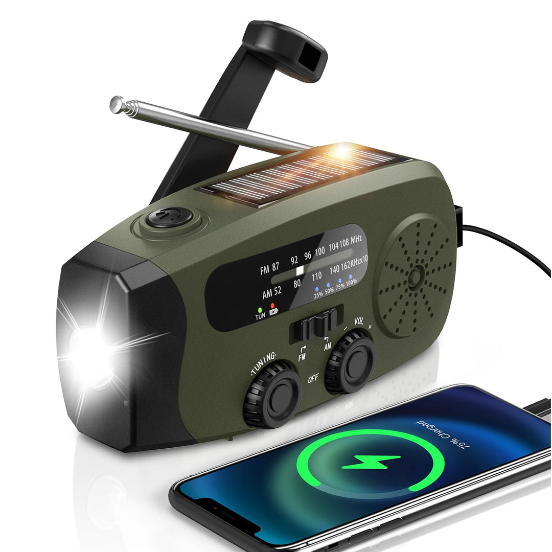 Notfall Kurbel Radio, 2000mAh/7400mWh Akku Kurbelradio Solar Batterie Power Bank USB AM/FM Radio mit