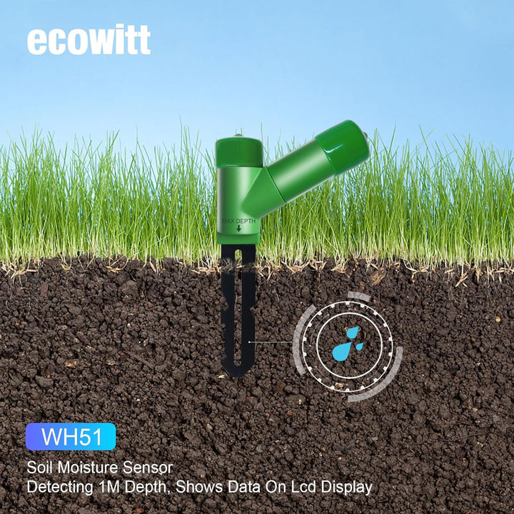 ECOWITT Bodenfeuchtesensor WH51+ Gateway GW3000 mit integrierten 3-in-1-Sensoren, Bodenfeuchtemessge