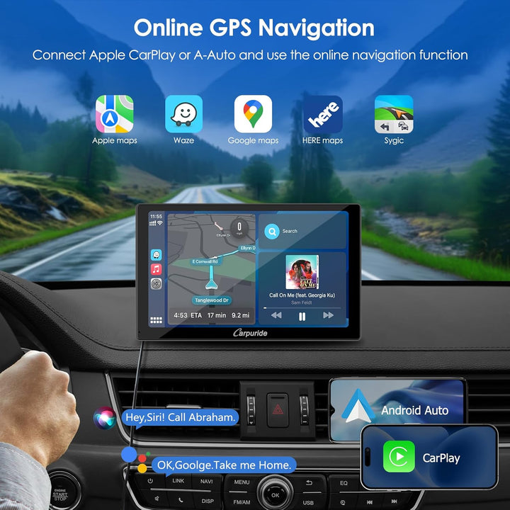 CARPURIDE C98 Kabelgebundenes/Kabelloses Carplay & Android Auto Tragbares Autoradio, 9-Zoll-HD-Touch