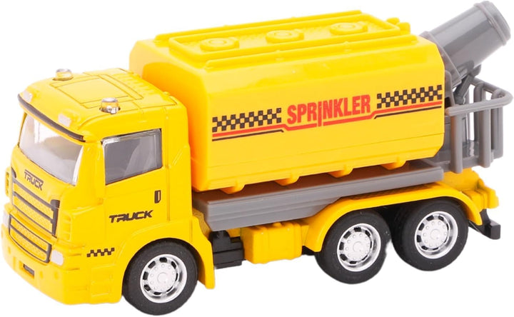 Toyland® Packung mit 4 Miniatur-Baufahrzeugen – Betonmischer, Sprinkler, Bagger und Planierraupe – K