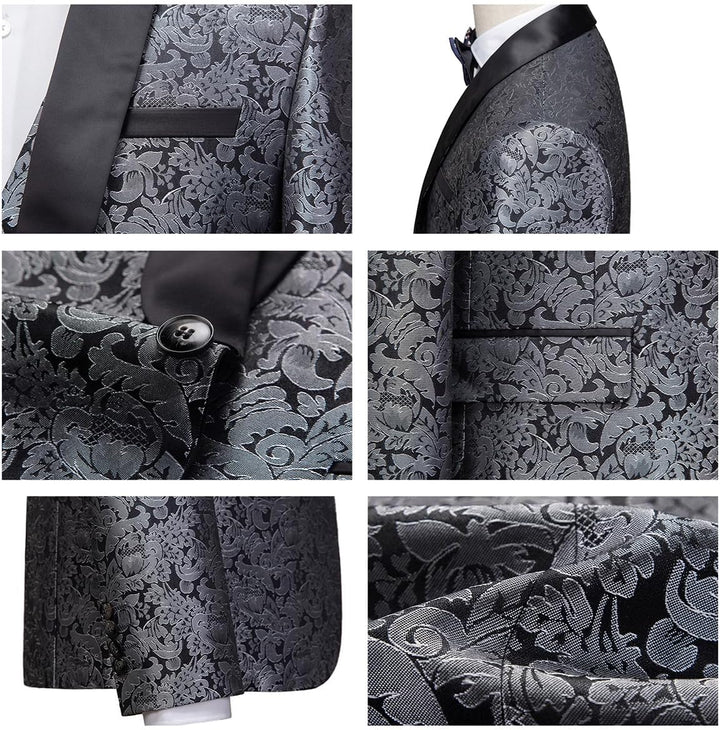 KUDORO Herren Anzüge 3-Teilig Slim Fit Paisley für Hochzeit Party Eine Knöpfe Jacquard Smoking Herre