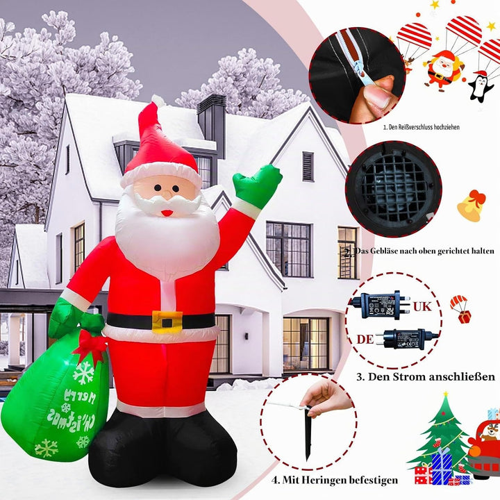 245cm Aufblasbar Weihnachtsmann mit LED Lichtern | 8 FT Aufblasbar Weihnachtsdeko IP44 Wasserdichter
