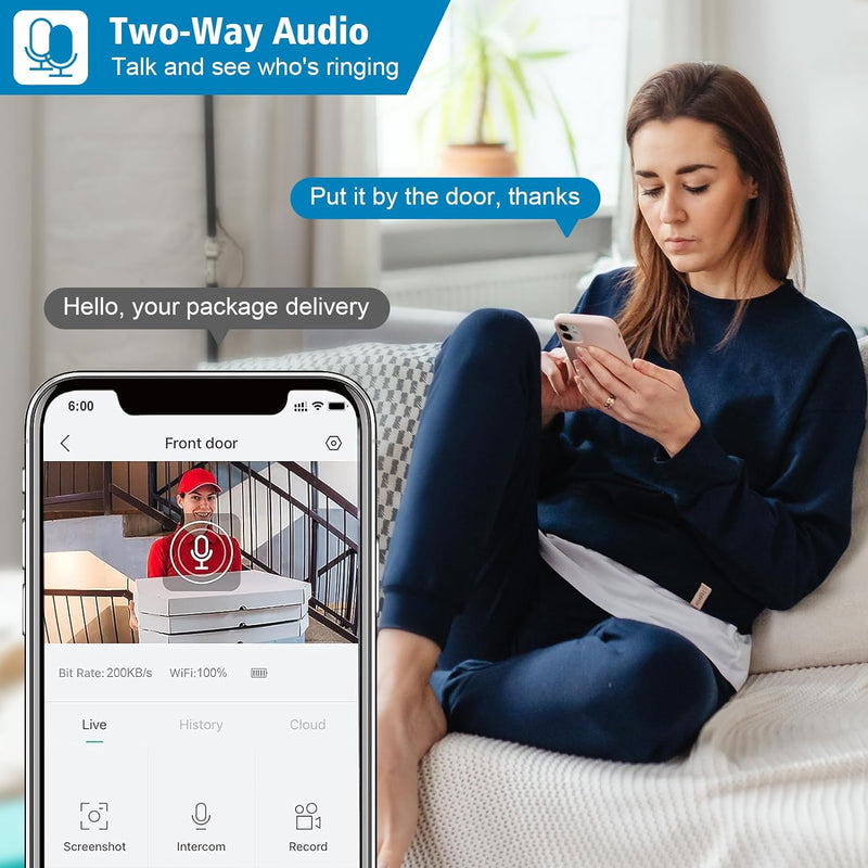 Türklingel mit Kamera Kabellos mit Chime, 2.4G WiFi 1080P Video Türklingel mit Gong, Wlan Klingel Ha
