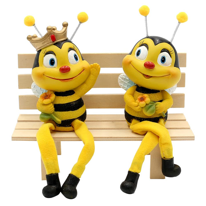 Dekohelden24 Dekofigur Kantenhocker Bienen-Bienenpaar mit Blume, 2er Set, Polyresin, Grösse: ca. 6 x
