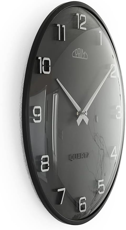 PRIM Design-Kunststoffuhr Bloom II – B, Moderne Wanduhr im Retro Style, Grau, gewölbtes Glas, luxuri