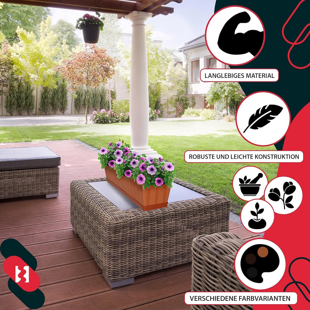 KOTARBAU® 4er Set Blumenkasten - Blumentopf für Balkon - 60 x 18 x 14 cm - Terrakotta - Balkonkasten