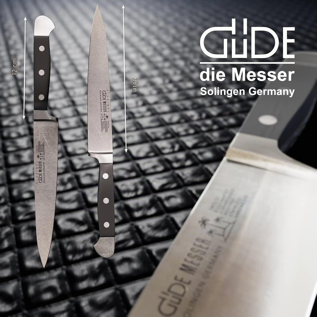 GÜDE Solingen - Filiermesser flexibel geschmiedet, 18 cm, POM schwarz, ALPHA, Doppelkropf, Handmade