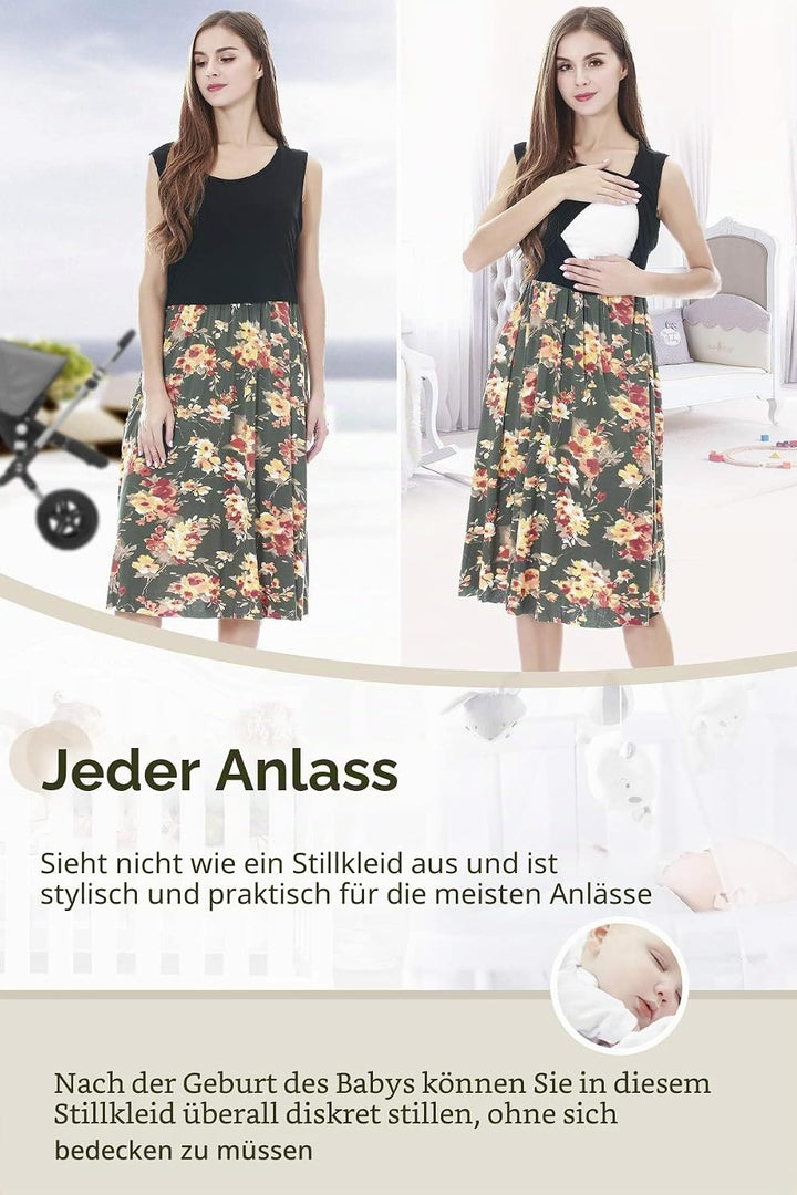 Smallshow Ärmelloses Patchwork-Umstandskleid mit Taschen für Frauen M Svp089, M Svp089