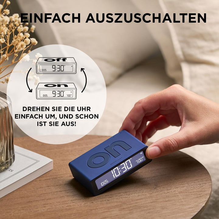 Lexon Flip Mini Reisewecker, digitaler LED-Wecker mit On/Off-Funktion, Einstellbarer Helligkeit, wie