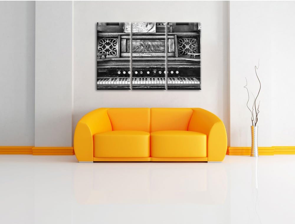 Pixxprint Monocrome, altes Klavier schwarz-Weiss 3-Teiler Leinwandbild 120x80 Bild auf Leinwand