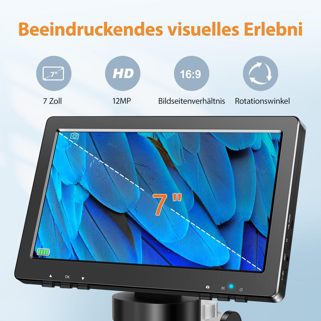 7“ LCD Digital Mikroskop, 1200X Vergrösserung für Münze PCB Schaltung Reparatur Löten, 12MP Kamera S