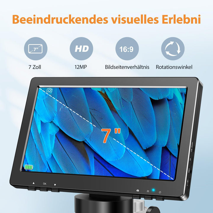 7“ LCD Digital Mikroskop, 1200X Vergrösserung für Münze PCB Schaltung Reparatur Löten, 12MP Kamera S